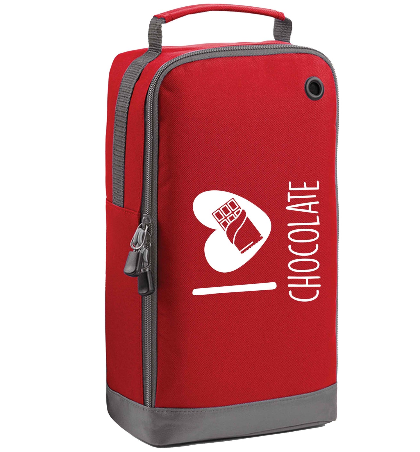 funny gift for a chocaholic! I love chocolate red sports shoe bag horizontal print