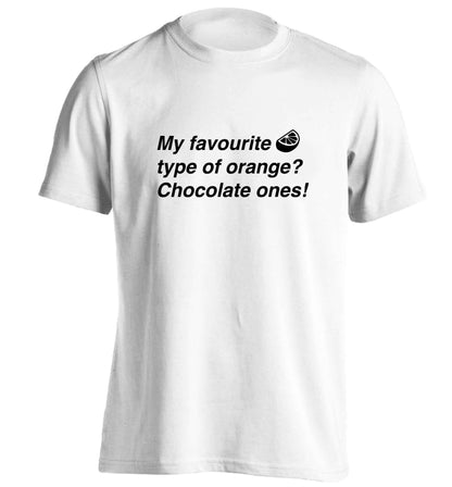 funny gift for a chocaholic! My favourite kind of oranges? Chocolate ones! adults unisex white Tshirt 2XL