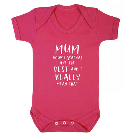 Funny gifts for your mum on mother's dayor her birthday! Mum your lasagnas are the best and I really mean that baby vest dark pink 18-24 months