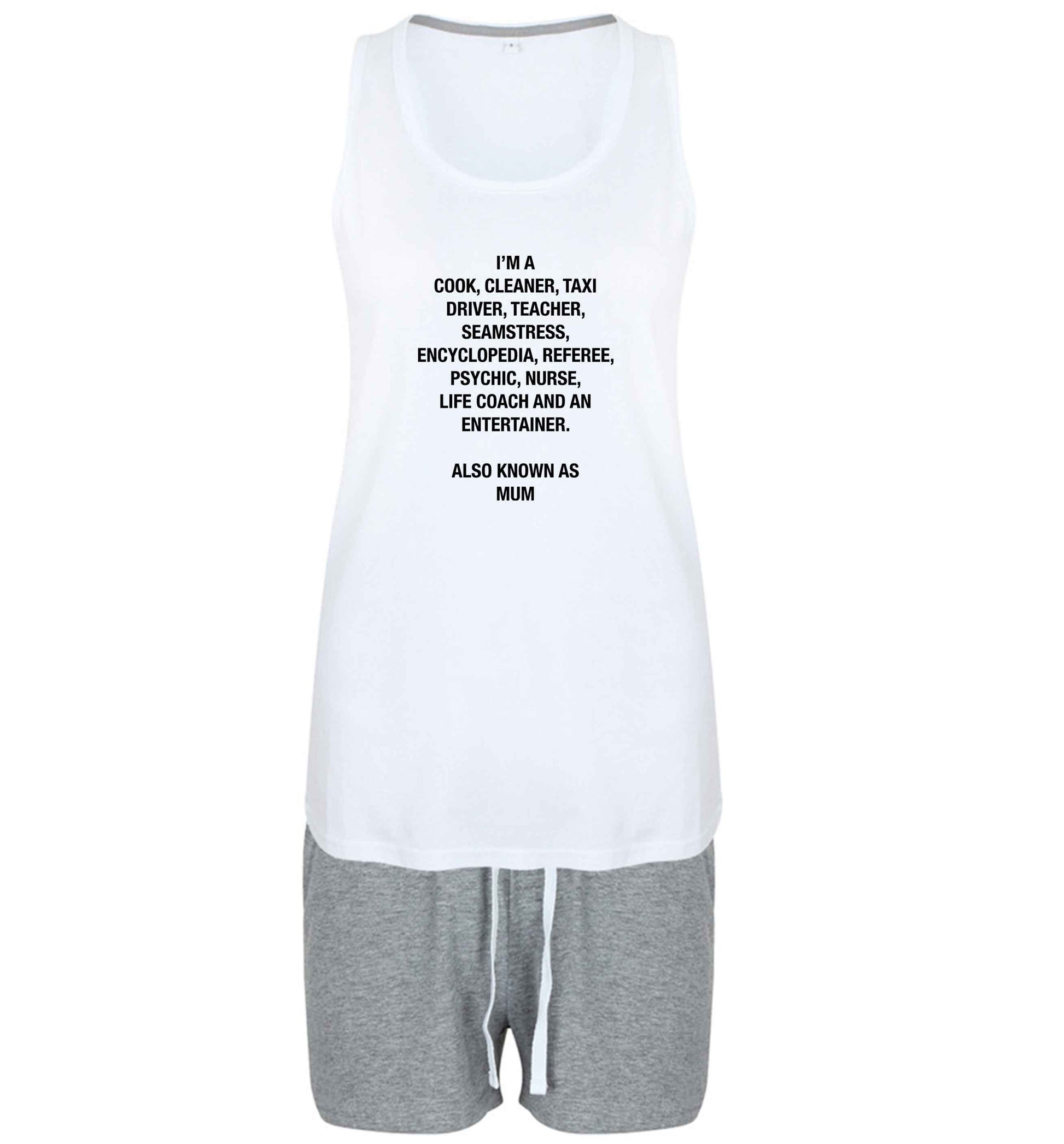 Funny gifts for your mum on mother's dayor her birthday! Mum, cook, cleaner, taxi driver, teacher, seamstress, encyclopedia, referee, psychic, nurse, life coach and entertainer size XL women's pyjama shorts set in grey