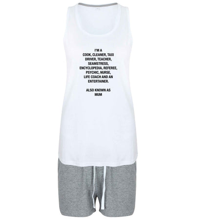 Funny gifts for your mum on mother's dayor her birthday! Mum, cook, cleaner, taxi driver, teacher, seamstress, encyclopedia, referee, psychic, nurse, life coach and entertainer size XL women's pyjama shorts set in grey