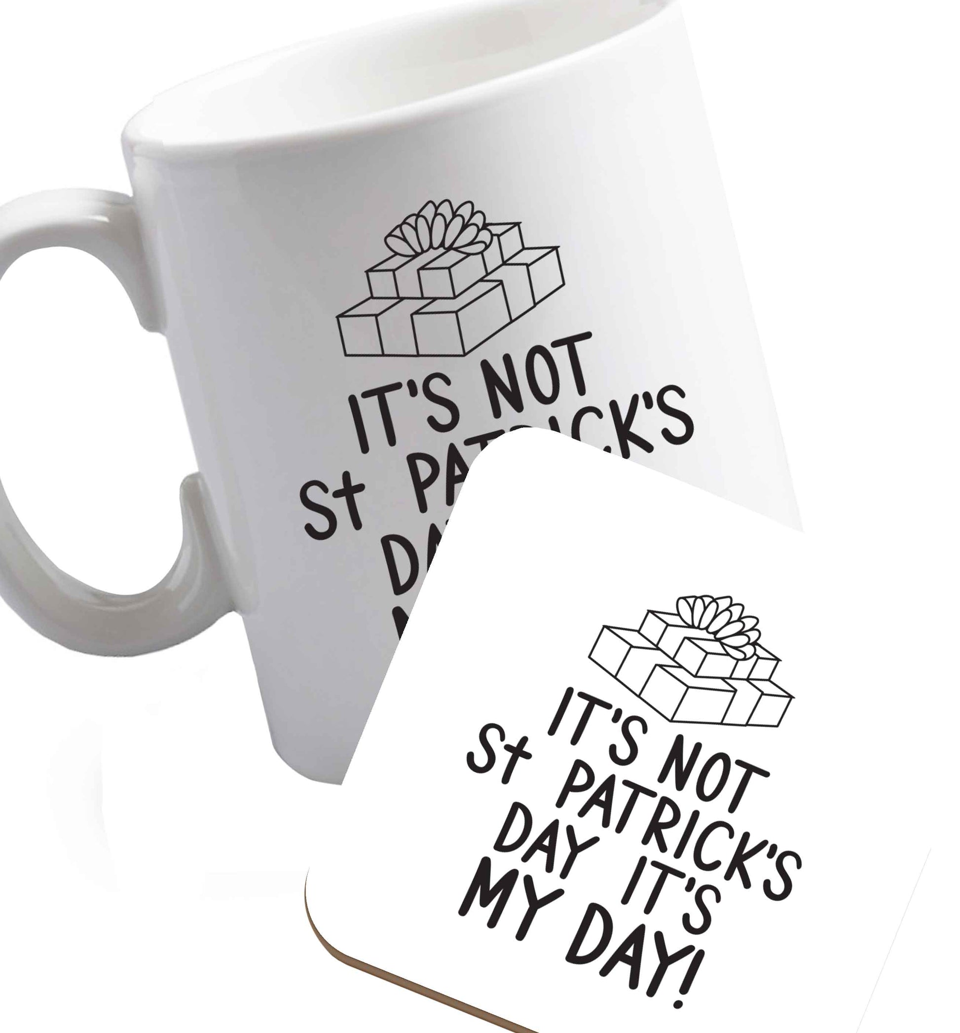 10 oz Favourite Type Pan Pancake ceramic mug and coaster set right handed