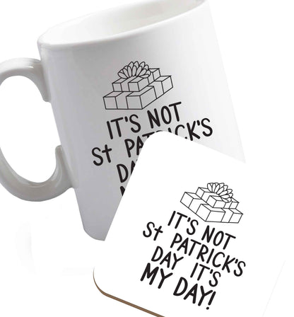 10 oz Favourite Type Pan Pancake ceramic mug and coaster set right handed