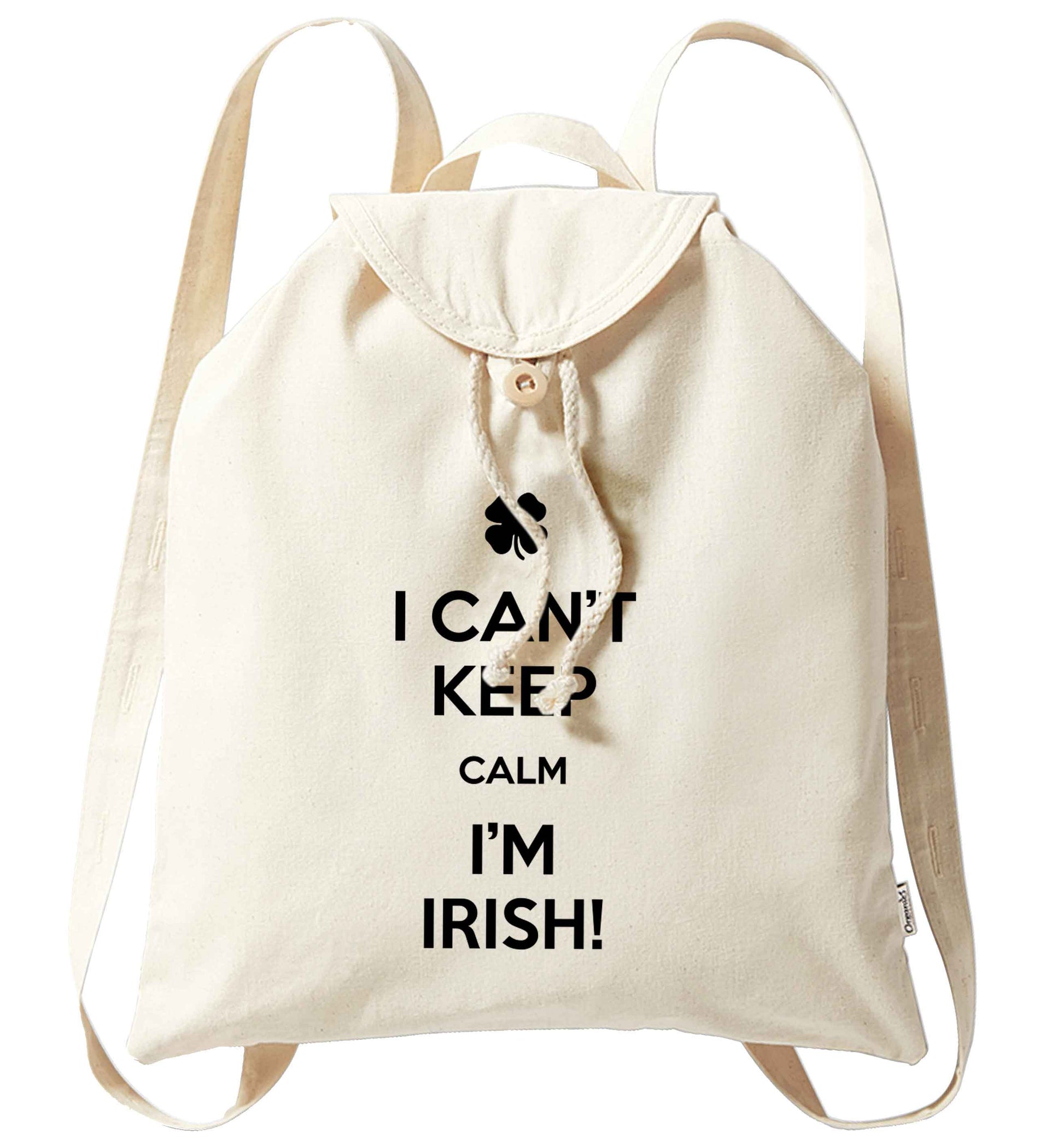 Funny gifts for your mum on mother's dayor her birthday! I can't keep calm I'm Irish organic cotton backpack tote with wooden buttons in natural