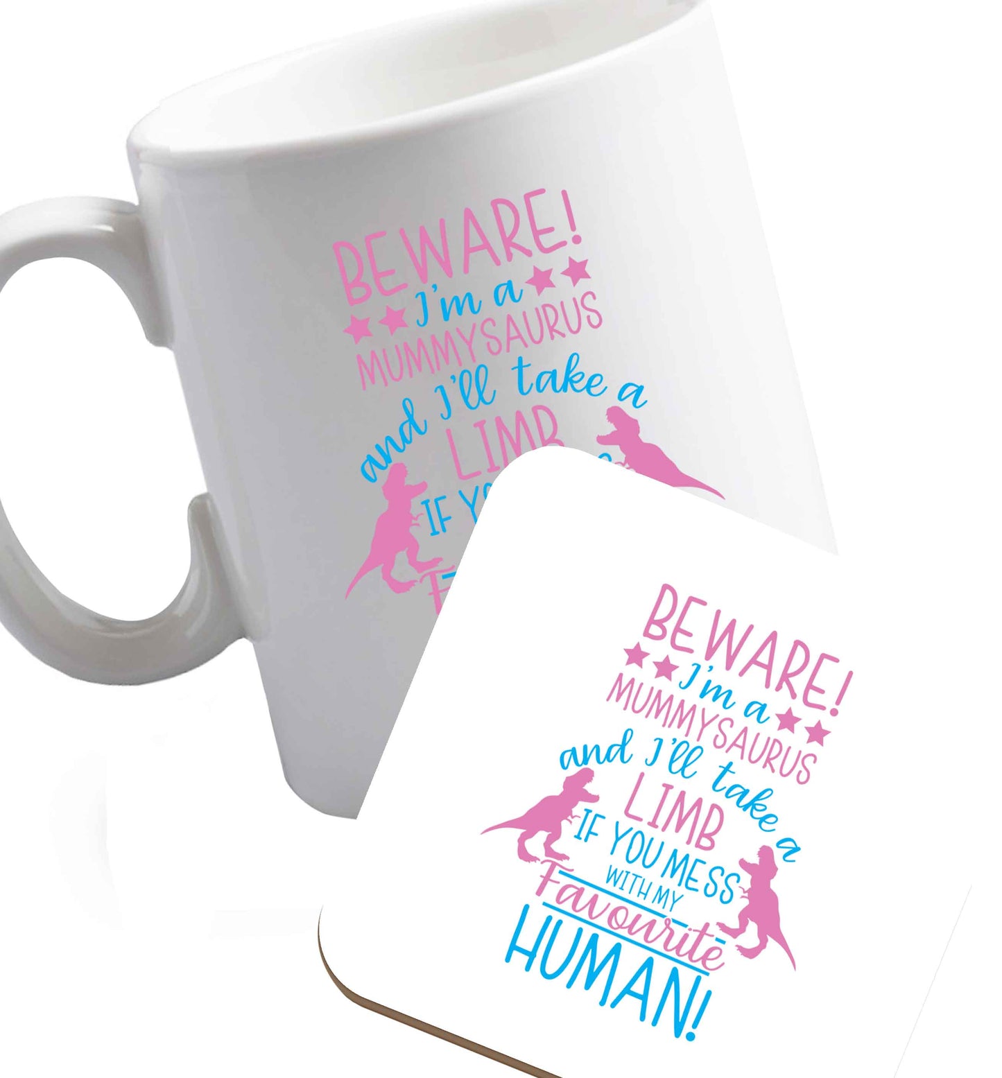 10 oz Favourite Type Pan Pancake ceramic mug and coaster set right handed