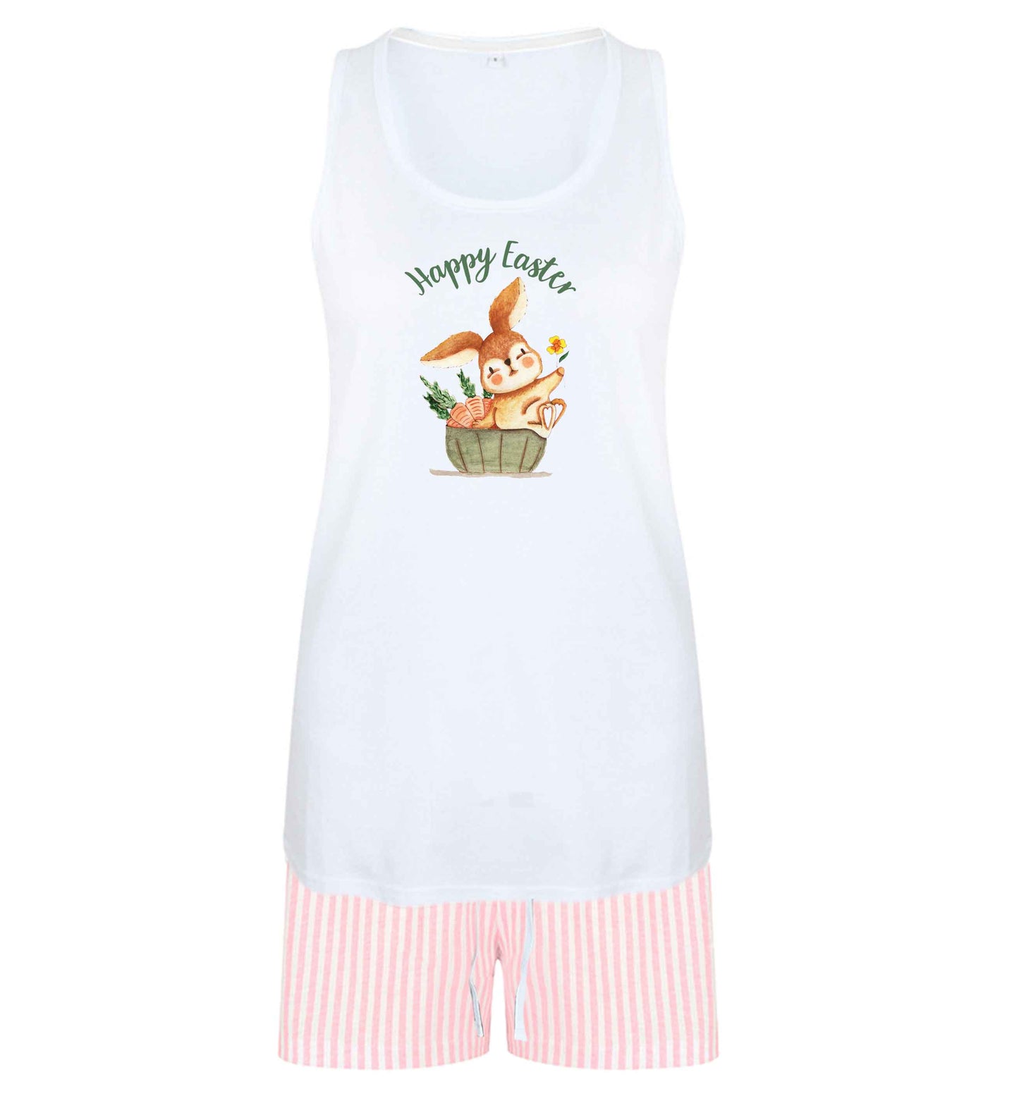 Gorgeous watercolour print for any bunny lover! Perfect for Easter and spring!  Happy Easter watercolour size XL women's pyjama shorts set in pink 