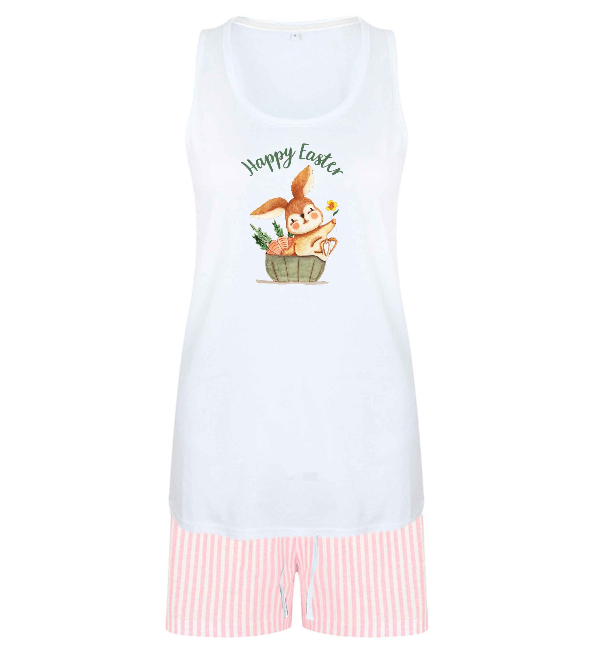 Gorgeous watercolour print for any bunny lover! Perfect for Easter and spring!  Happy Easter watercolour size XL women's pyjama shorts set in pink 