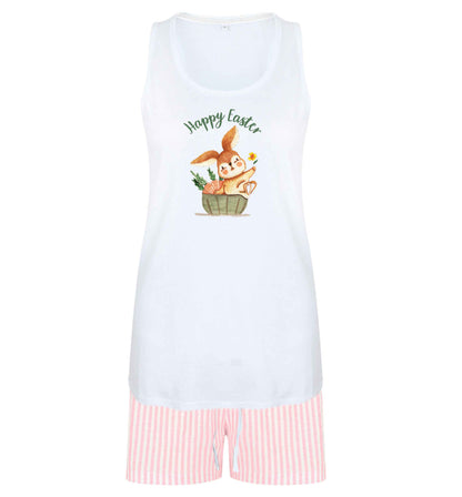 Gorgeous watercolour print for any bunny lover! Perfect for Easter and spring!  Happy Easter watercolour size XL women's pyjama shorts set in pink 