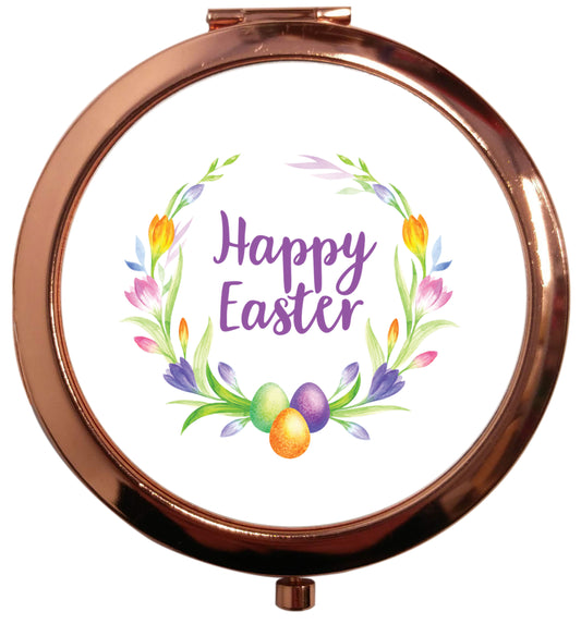 Gorgeous watercolour print for any bunny lover! Perfect for Easter and spring!  Happy Easter floral wreath rose gold circle pocket mirror