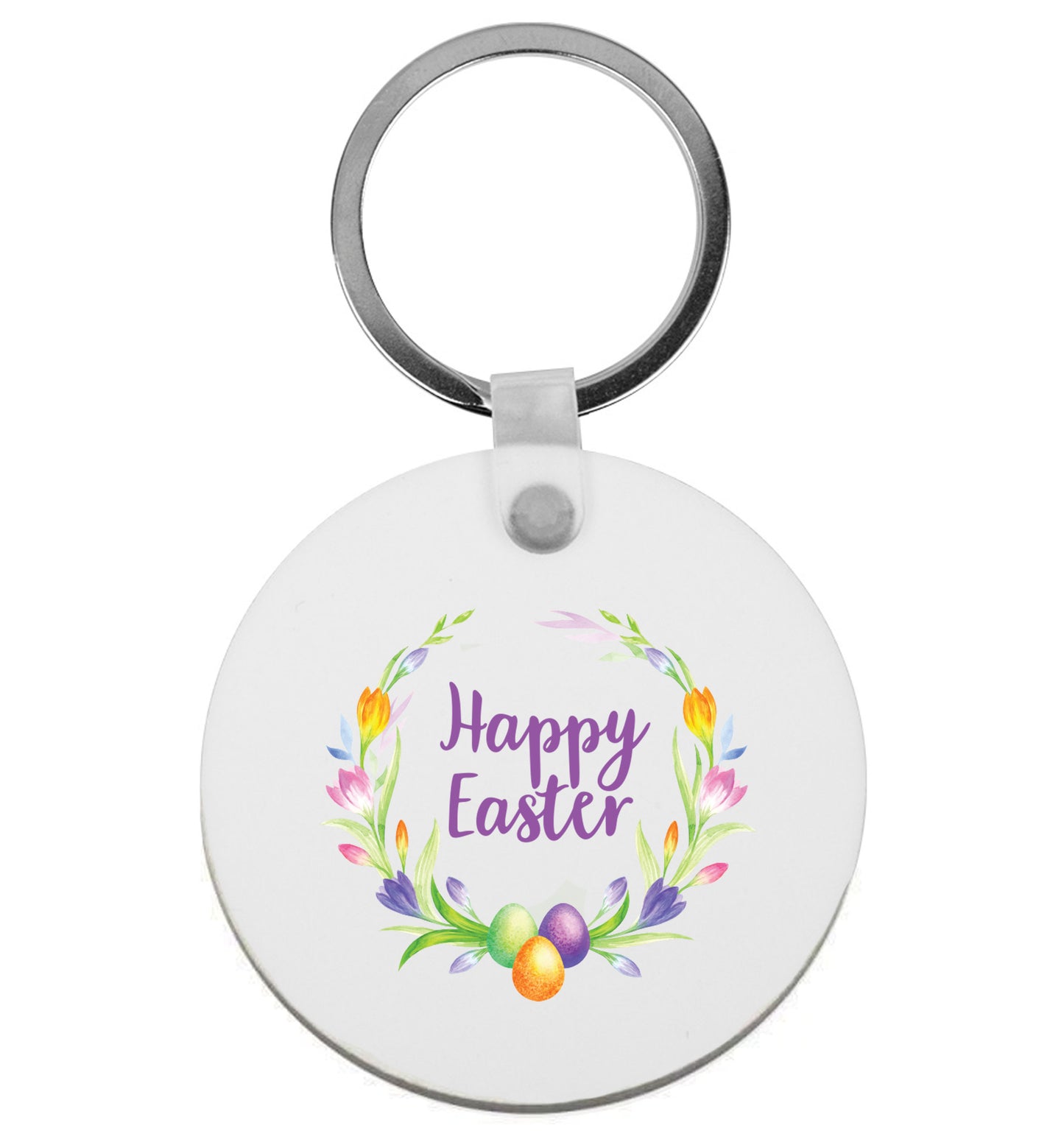 Gorgeous watercolour print for any bunny lover! Perfect for Easter and spring!  Happy Easter floral wreath | Keyring