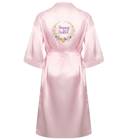 Gorgeous watercolour print for any bunny lover! Perfect for Easter and spring!  Happy Easter floral wreath XL/XXL pink  ladies dressing gown size 16/18
