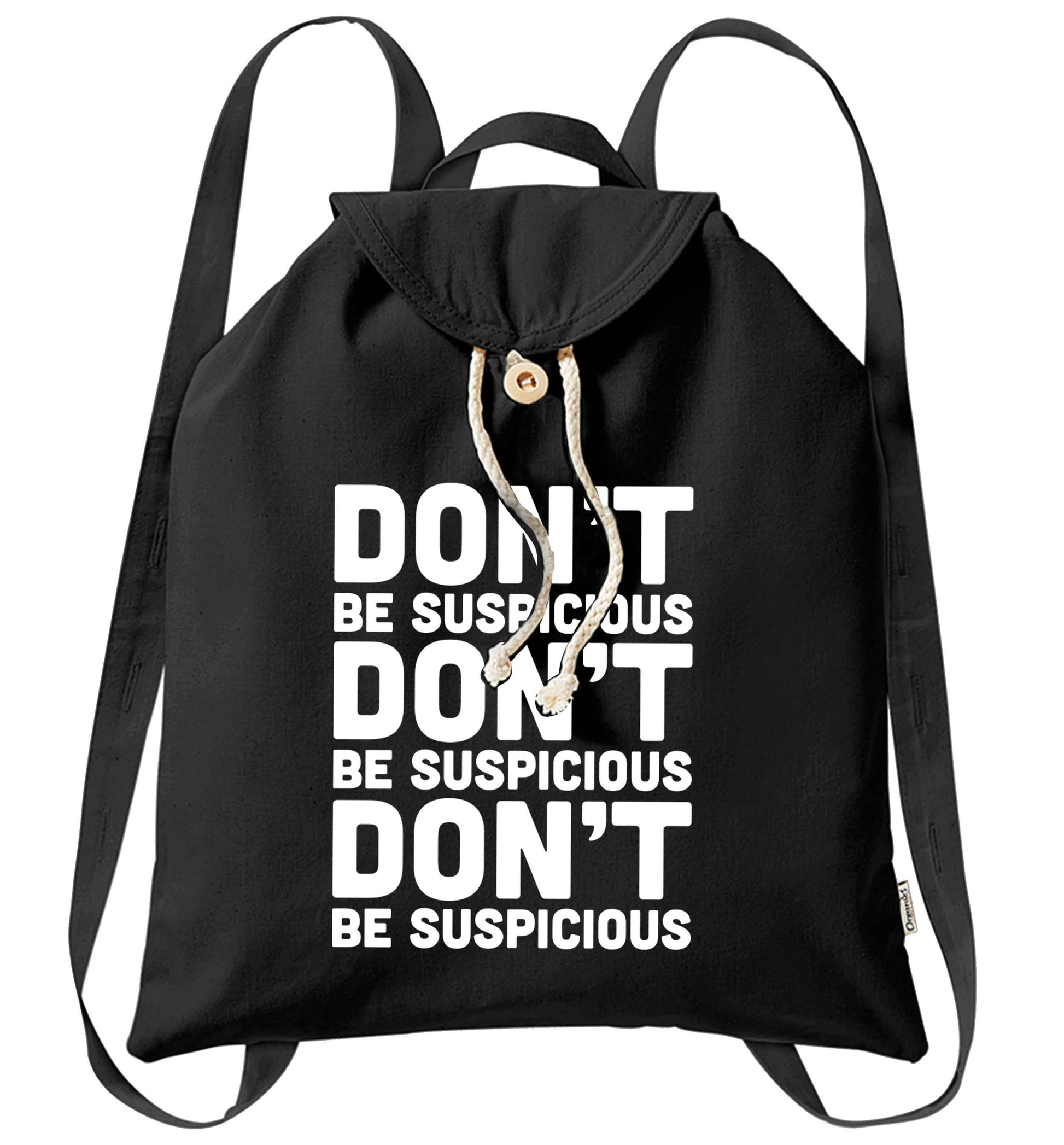 Gen Z funny viral meme  organic cotton backpack tote with wooden buttons in black