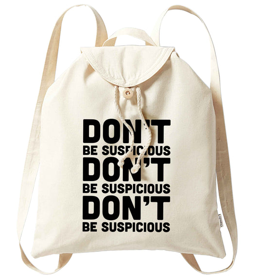 Gen Z funny viral meme  organic cotton backpack tote with wooden buttons in natural