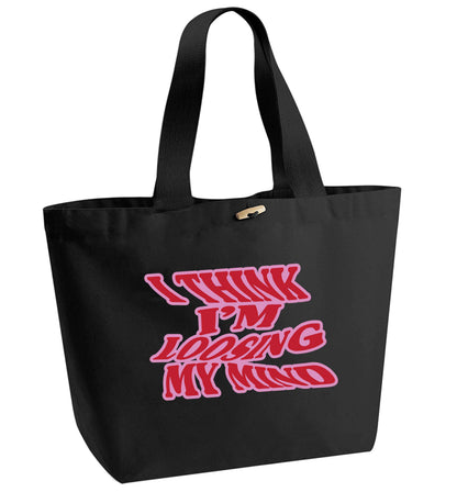 Gen Z funny viral meme  organic cotton premium tote bag with wooden toggle in black