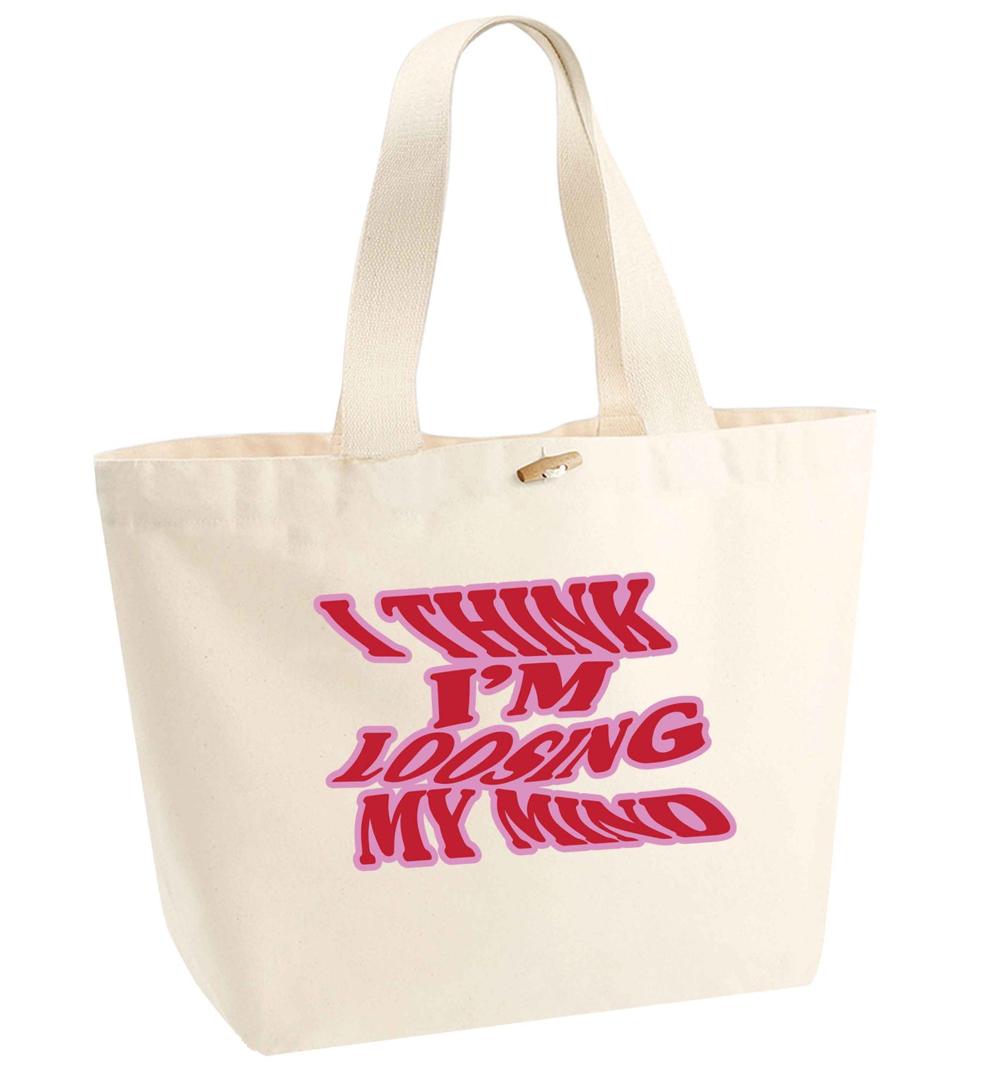 Gen Z funny viral meme  organic cotton premium tote bag with wooden toggle in natural