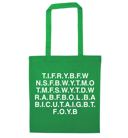 Gen Z funny viral meme  green tote bag