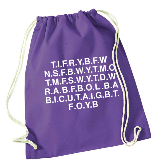 Gen Z funny viral meme  purple drawstring bag