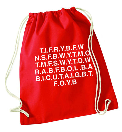 Gen Z funny viral meme  red drawstring bag 