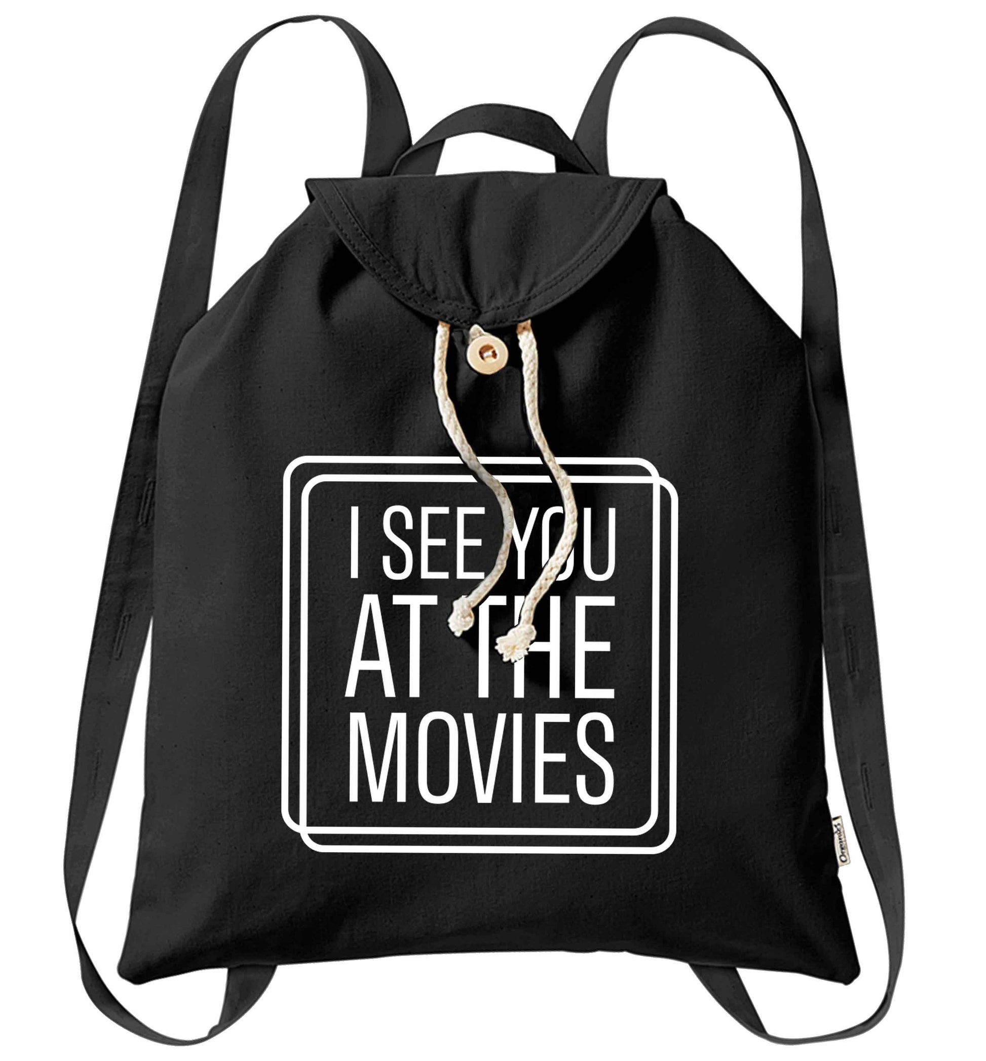 Gen Z funny viral meme  organic cotton backpack tote with wooden buttons in black