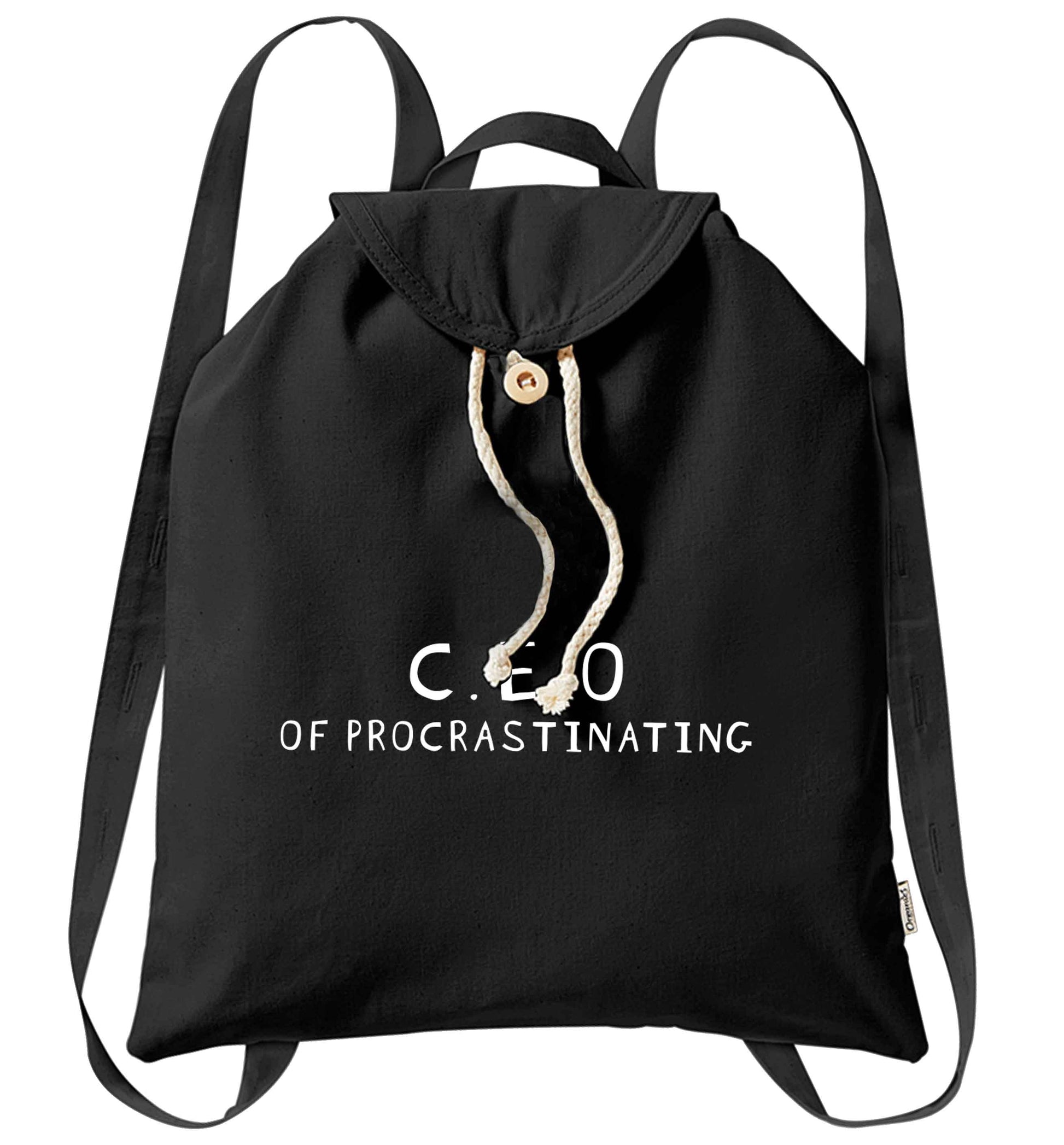 What are you president of? Personalise it here!  organic cotton backpack tote with wooden buttons in black