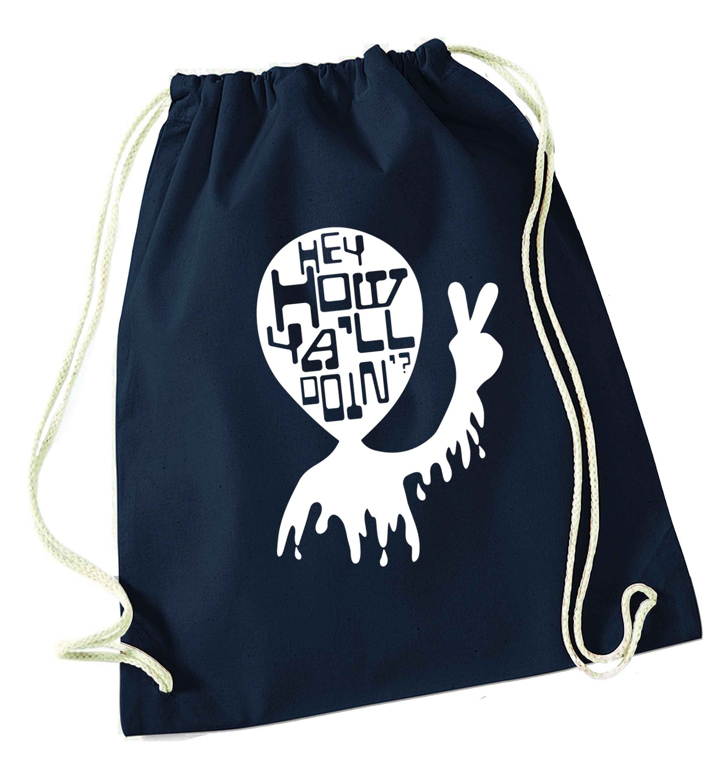 Misheard song lyrics - check!  navy drawstring bag