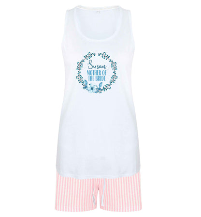 Perfect wedding guest favours or hen party gifts! Personalised bridal floral wreath designs, any name, any role! size XL women's pyjama shorts set in pink 