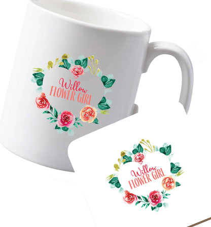 10 oz Ceramic mug and coaster Perfect wedding guest favours or hen party gifts! Personalised bridal floral wreath designs, any name, any role!   both sides