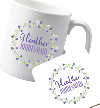 10 oz Ceramic mug and coaster Perfect wedding guest favours or hen party gifts! Personalised bridal floral wreath designs, any name, any role!   both sides