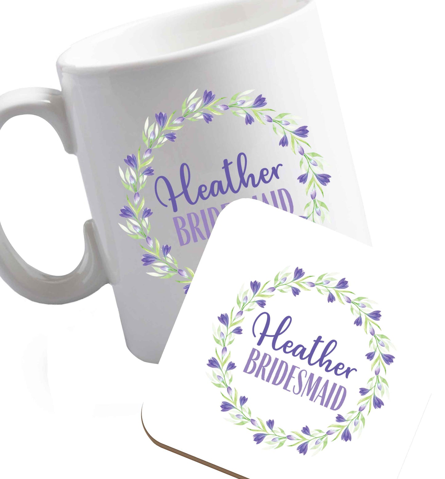 10 oz Perfect wedding guest favours or hen party gifts! Personalised bridal floral wreath designs, any name, any role!   ceramic mug and coaster set right handed