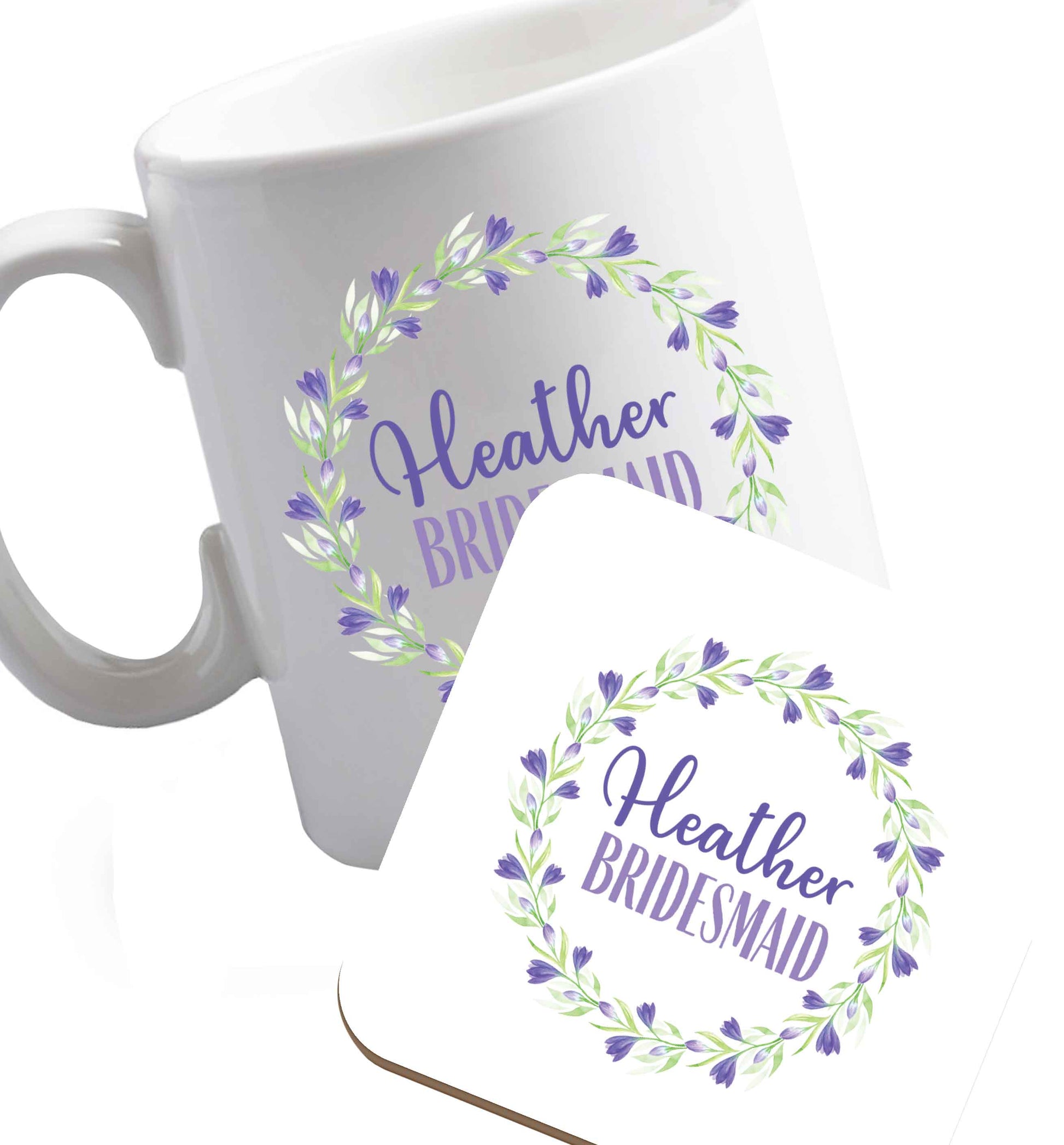 10 oz Perfect wedding guest favours or hen party gifts! Personalised bridal floral wreath designs, any name, any role!   ceramic mug and coaster set right handed