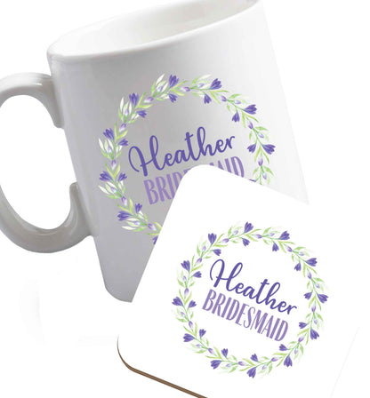 10 oz Perfect wedding guest favours or hen party gifts! Personalised bridal floral wreath designs, any name, any role!   ceramic mug and coaster set right handed