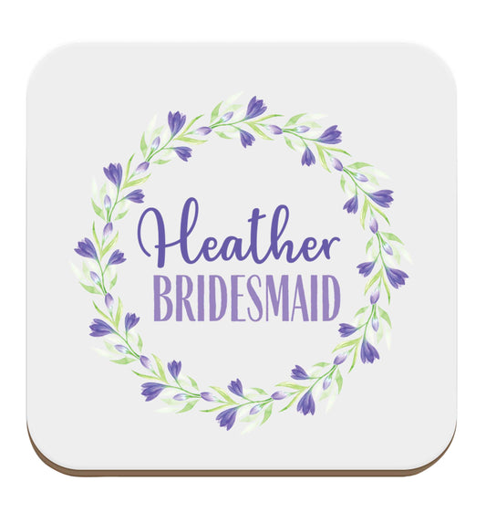 Perfect wedding guest favours or hen party gifts! Personalised bridal floral wreath designs, any name, any role! set of four coasters