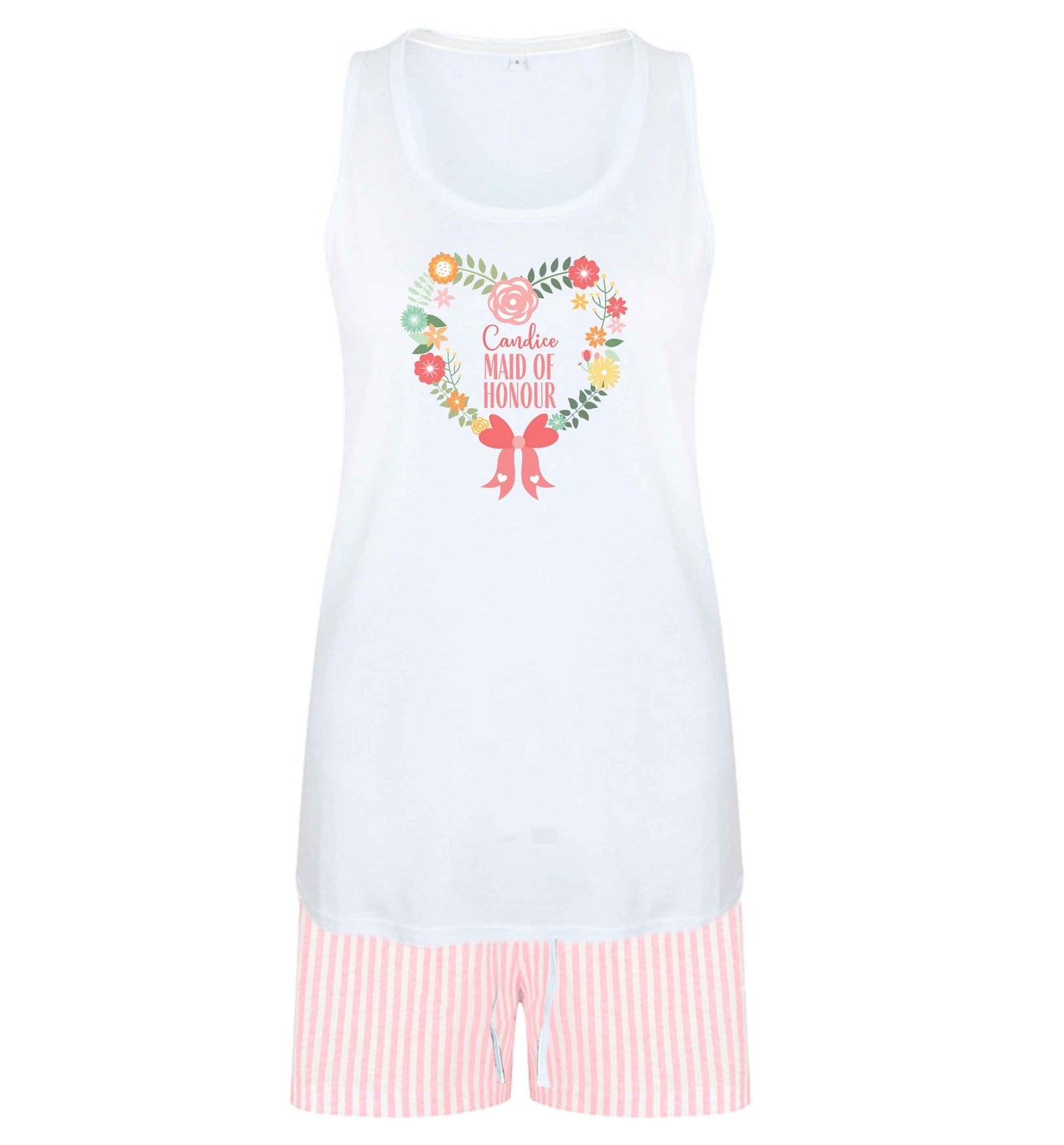 Perfect wedding guest favours or hen party gifts! Personalised bridal floral wreath designs, any name, any role! size XL women's pyjama shorts set in pink 
