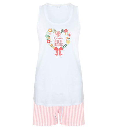 Perfect wedding guest favours or hen party gifts! Personalised bridal floral wreath designs, any name, any role! size XL women's pyjama shorts set in pink 