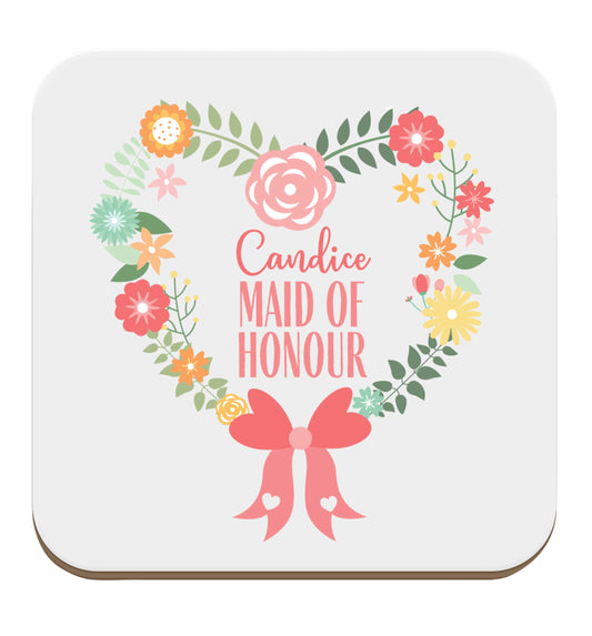 Perfect wedding guest favours or hen party gifts! Personalised bridal floral wreath designs, any name, any role! set of four coasters