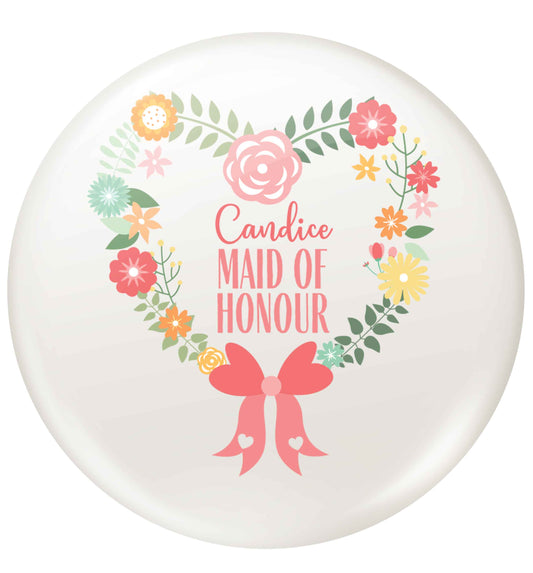 Perfect wedding guest favours or hen party gifts! Personalised bridal floral wreath designs, any name, any role! small 25mm Pin badge