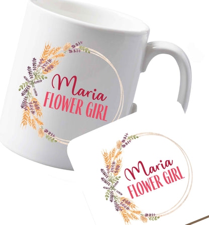 10 oz Ceramic mug and coaster Perfect wedding guest favours or hen party gifts! Personalised bridal floral wreath designs, any name, any role!   both sides