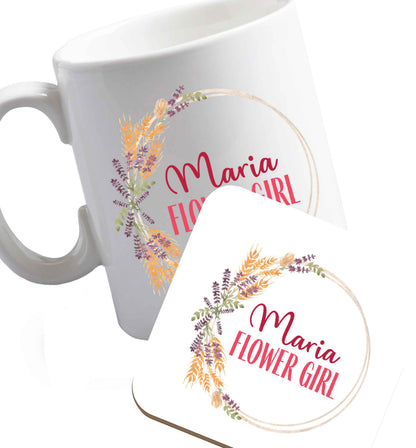 10 oz Perfect wedding guest favours or hen party gifts! Personalised bridal floral wreath designs, any name, any role!   ceramic mug and coaster set right handed