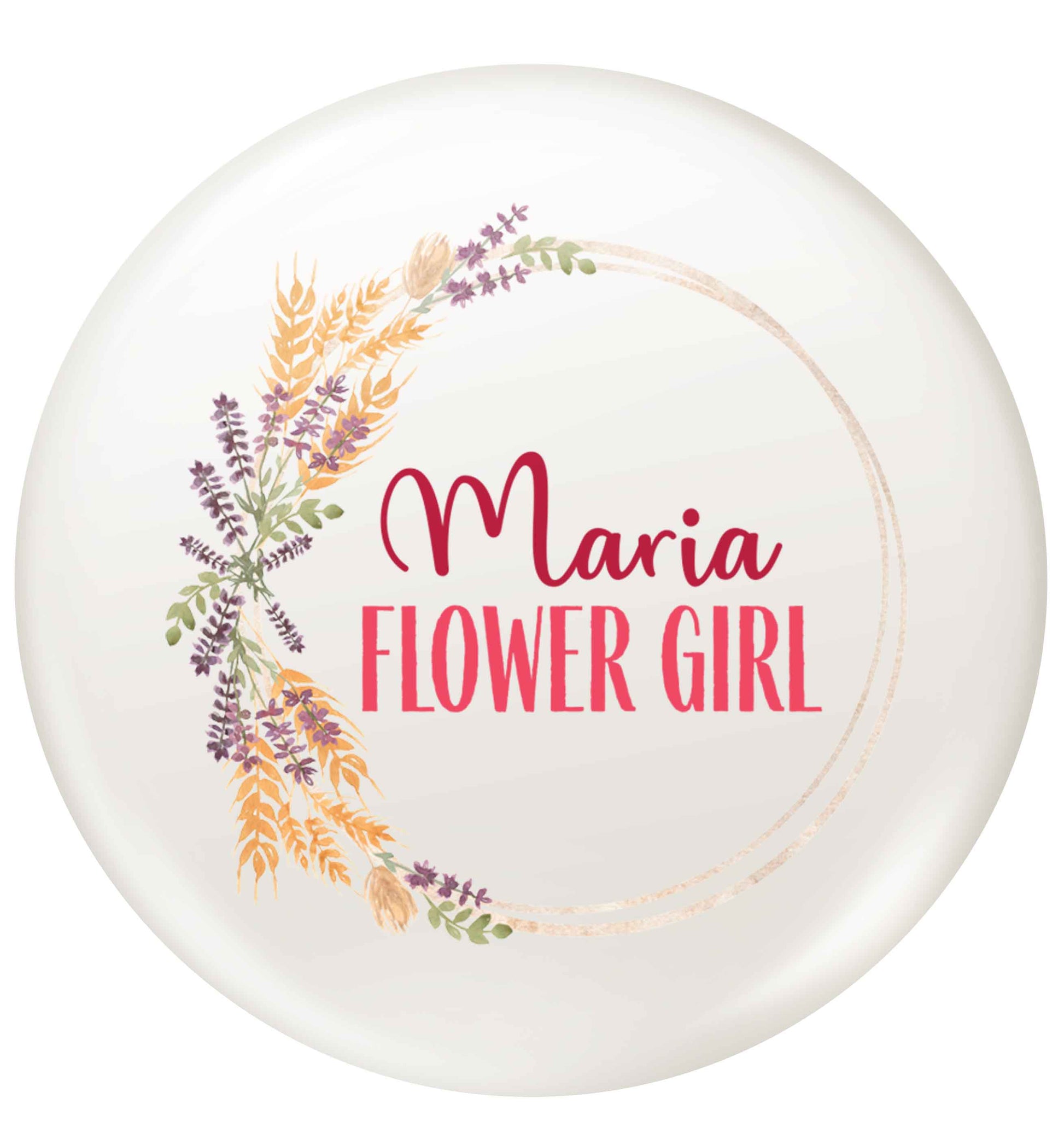 Perfect wedding guest favours or hen party gifts! Personalised bridal floral wreath designs, any name, any role! small 25mm Pin badge