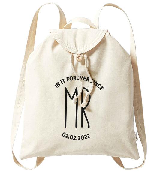 Perfect wedding guest favours or hen party gifts! Personalised bridal floral wreath designs, any name, any role! organic cotton backpack tote with wooden buttons in natural