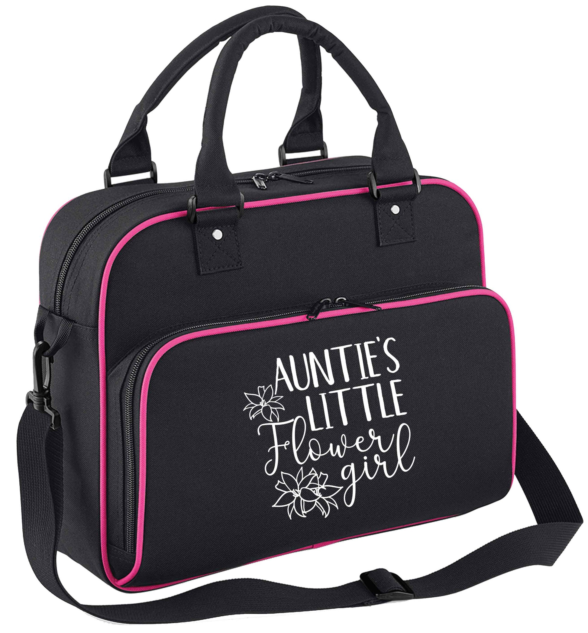 Perfect wedding guest favours or hen party gifts! Personalised bridal floral wreath designs, any name, any role! children's dance bag black with pink detail