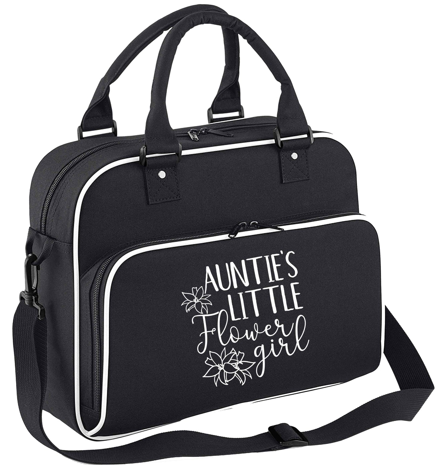 Perfect wedding guest favours or hen party gifts! Personalised bridal floral wreath designs, any name, any role! children's dance bag black with white detail