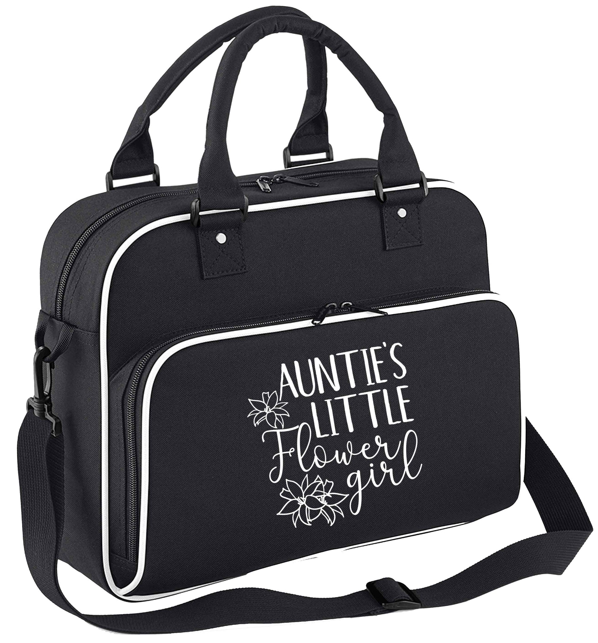 Perfect wedding guest favours or hen party gifts! Personalised bridal floral wreath designs, any name, any role! children's dance bag black with white detail