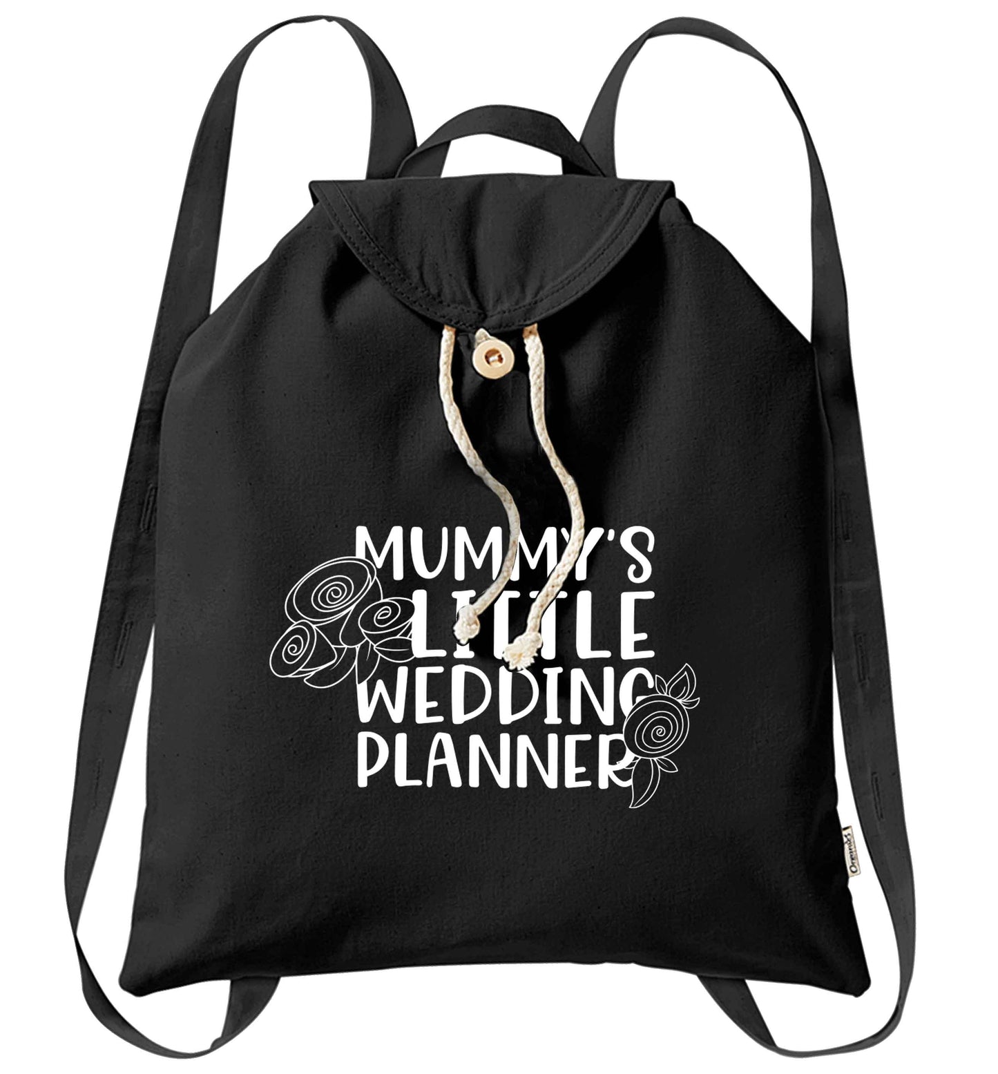 adorable wedding themed gifts for your mini wedding planner! organic cotton backpack tote with wooden buttons in black