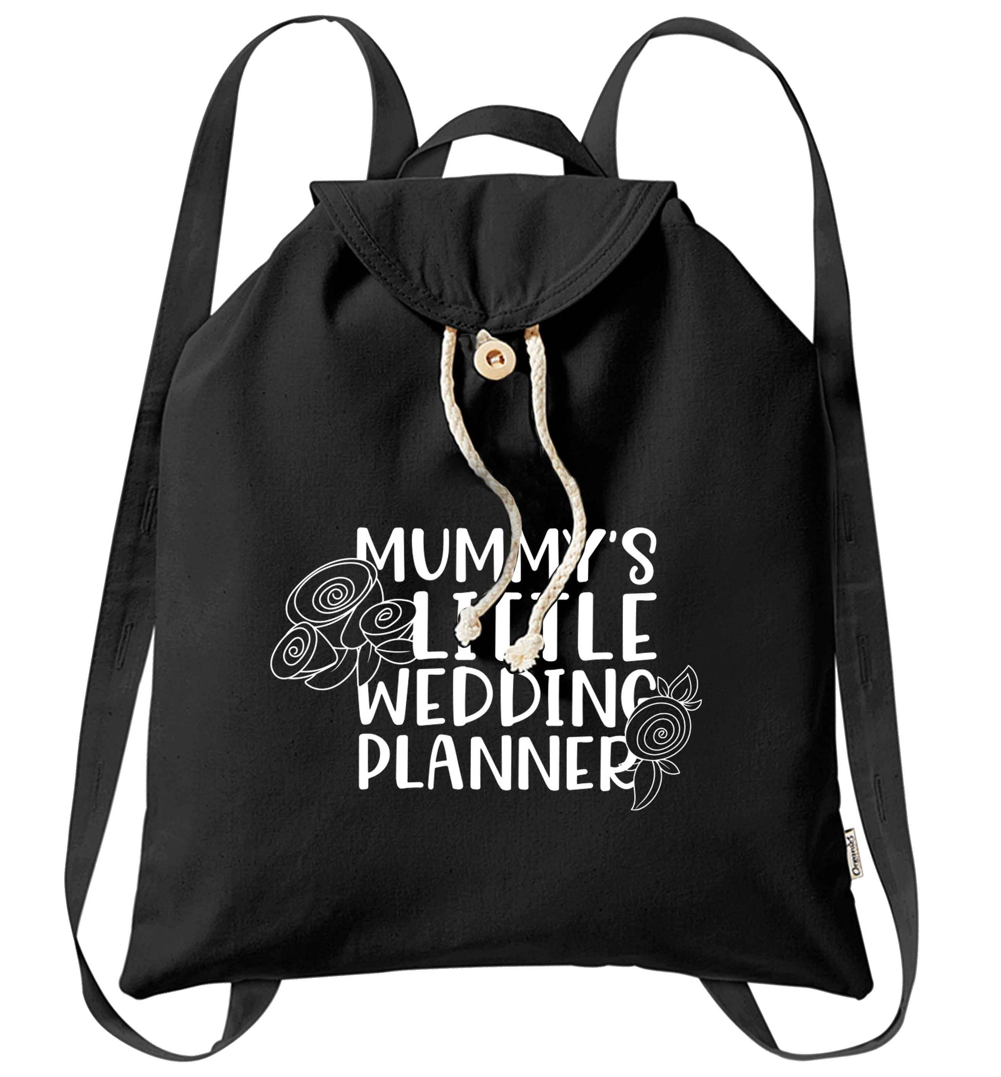 adorable wedding themed gifts for your mini wedding planner! organic cotton backpack tote with wooden buttons in black