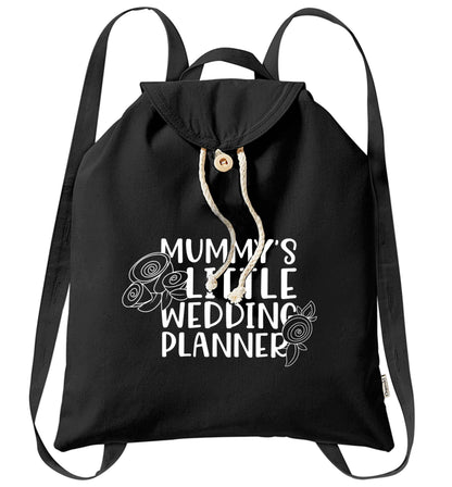 adorable wedding themed gifts for your mini wedding planner! organic cotton backpack tote with wooden buttons in black