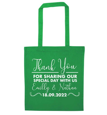 Gorgeous personalised and customisable wedding favour gifts! green tote bag