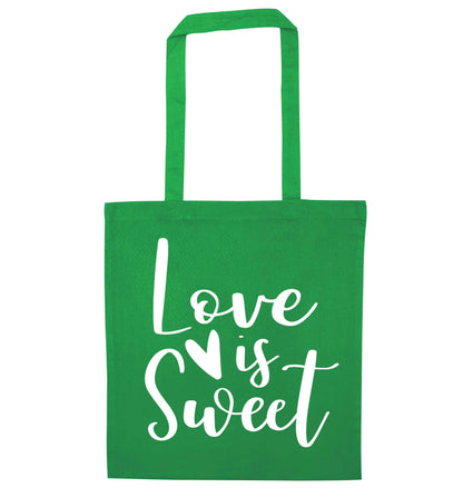 Love really does make the world go round! Ideal for weddings, valentines or just simply to show someone you love them!  green tote bag