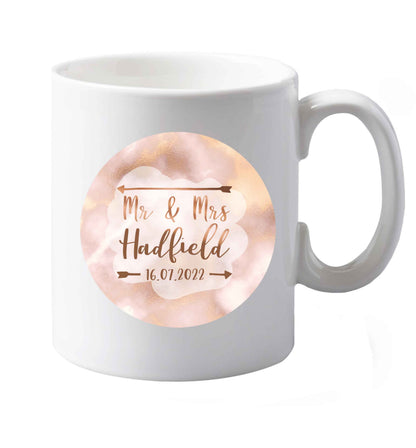10 oz Personalised Mr and Mrs wedding date! Ideal wedding favours!   ceramic mug both sides