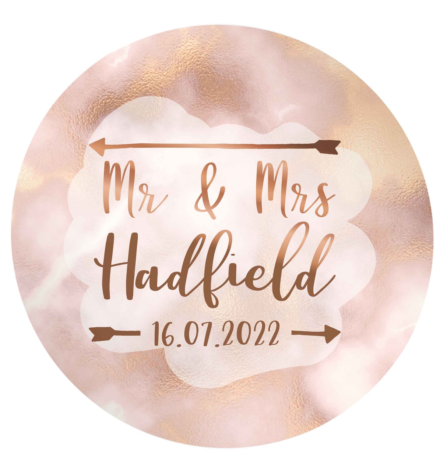 Personalised Mr and Mrs wedding date! Ideal wedding favours! 24 @ 45mm matt circle stickers
